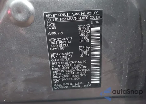 2015 Nissan Rogue Sv z USA, uszkodzony, nr VIN KNMAT2MV7FP514506